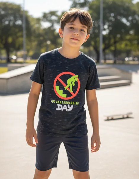 Conjunto Infantil Menino Manga Curta Skatista Rei Rex