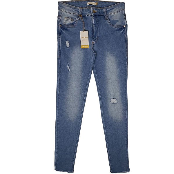 Calça Jeans Skinny Menina  Barra Desfiada Carinhoso
