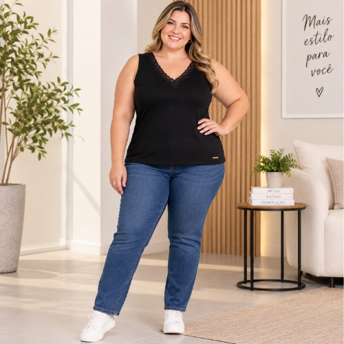 Blusa Regata Feminina Básica Cereja Rosa Curves