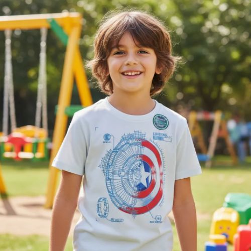 Camiseta Infantil Menino Marvel Carregando Porcentagem de Escudo