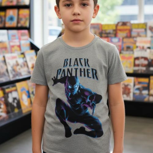Camiseta Infantil Estampa Pantera Negra Manga Curta Marvel