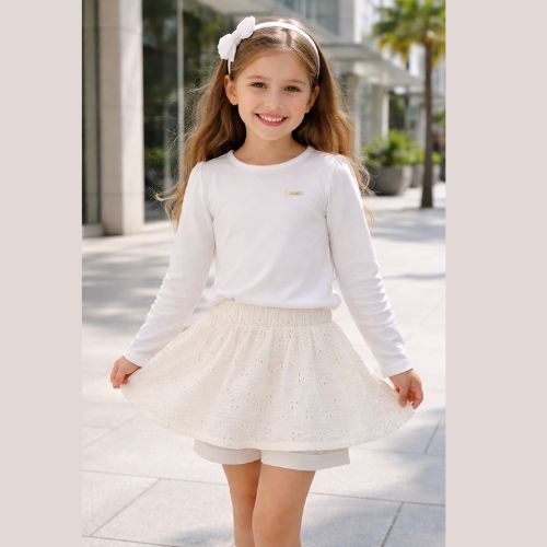 Conjunto Menina Blusa Saia Shorts Em Malha - Carinhoso