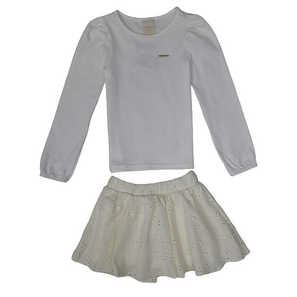 Conjunto Menina Blusa  Saia Shorts Em Malha - Carinhoso
