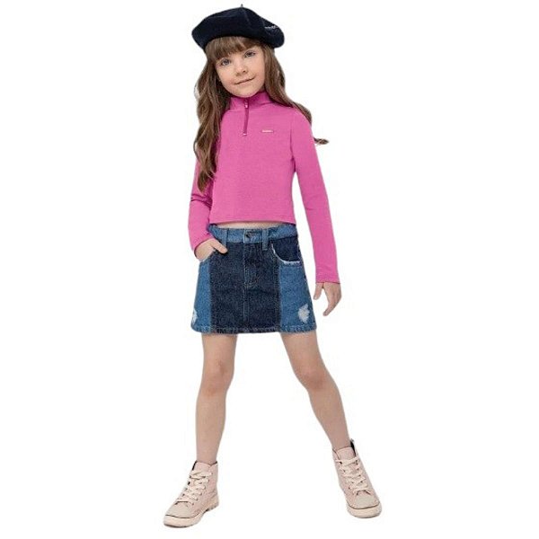 Conjunto Menina Saia Jeans e Blusa- Carinhoso