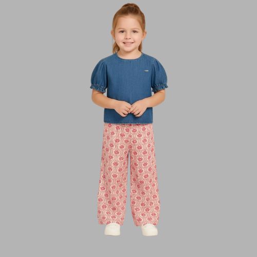 Conjunto Menina Calça e Camisa Jeans Carinhoso
