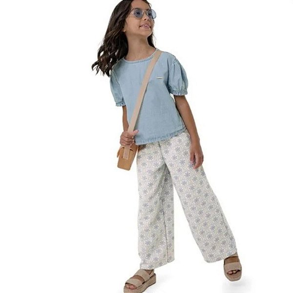 Conjunto Menina Calça e Camisa Jeans Carinhoso