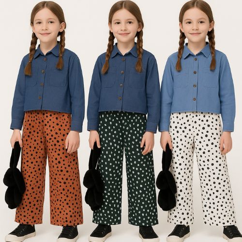 Conjunto Menina Camisa Jeans & Calça Wide Leg- Carinhoso