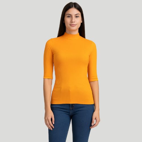 Blusa Feminina Gola Alta Manga 3/4  Cereja Rosa