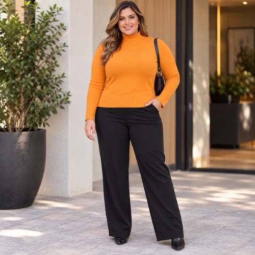 Blusa Feminina Gola Alta Plus Size Canelada- Cereja Rosa