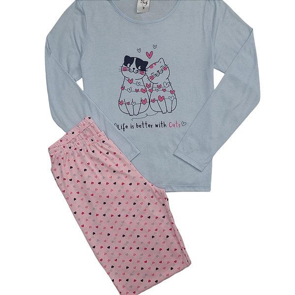 Pijama Manga Longa Cats Feminino S4