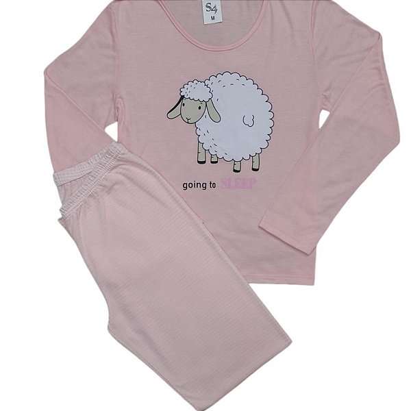 Pijama Feminino Estampa Ovelha Manga Longa S4