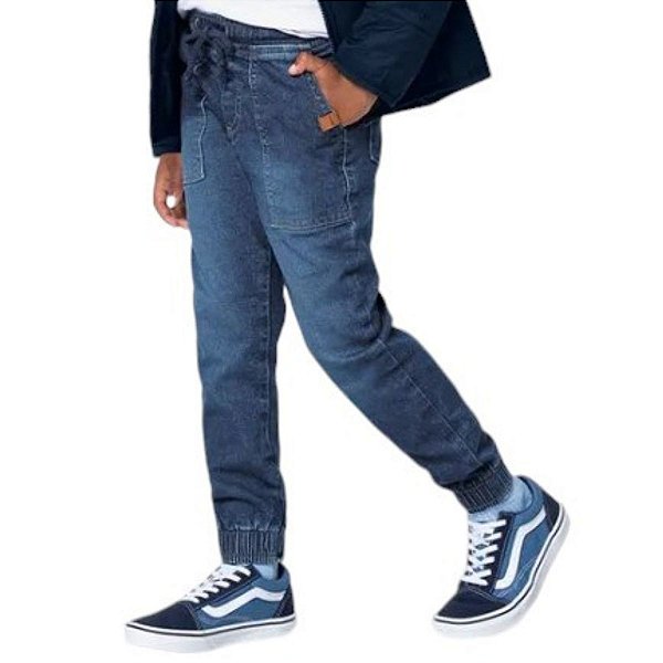 Calça Menino Jogger Com Cadarço Em Jeans Com Elastano -Malwee