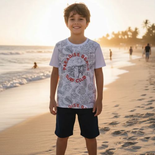 Conjunto Curto Menino Beach Camiseta e Bermuda -Rei Rex