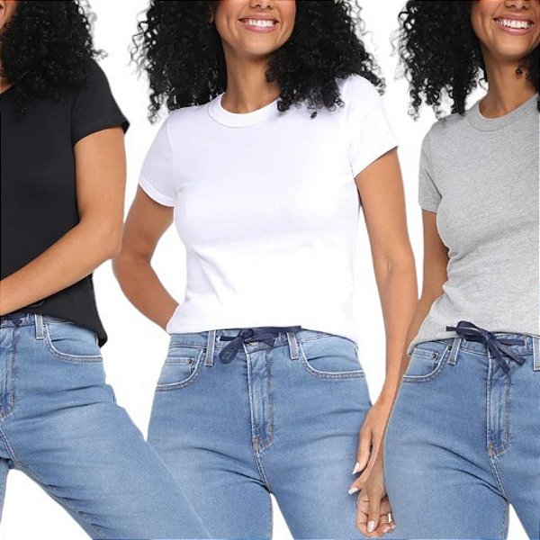 Kit com 03 Camisetas Sortidas Feminina Básica - Hering