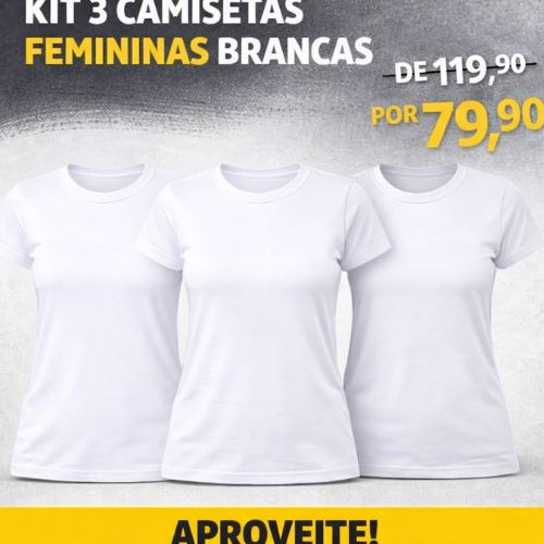 Kit com 03 Camisetas Feminina Brancas Slim - Hering
