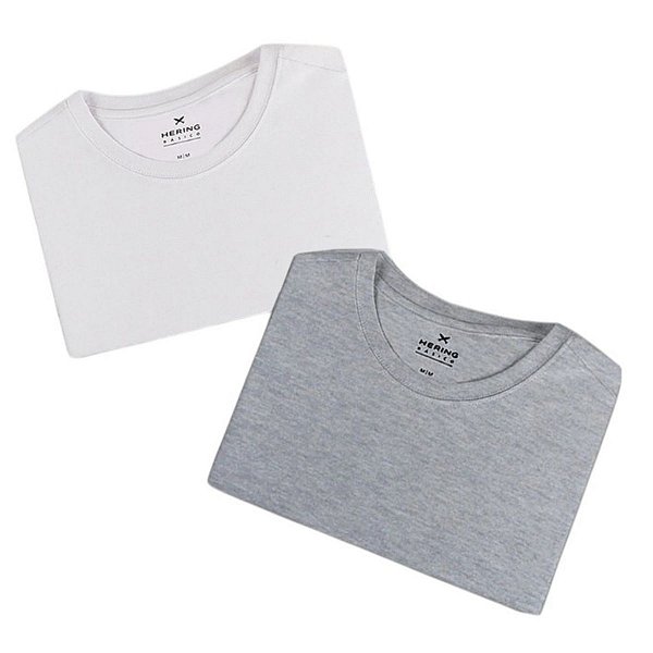 Kit Com 2 Camisetas Masculinas Básicas  Branca e Cinza - Hering