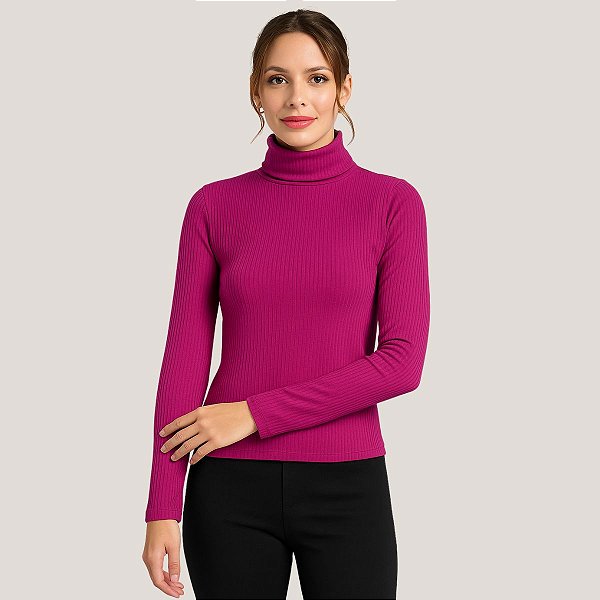 Blusa Feminina Gola Alta em Canelado- Cativa