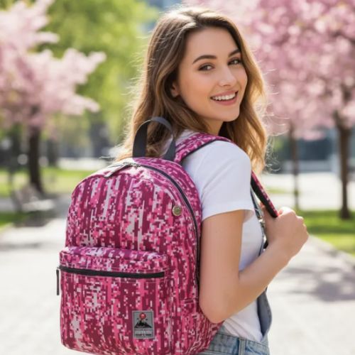 Mochila Abstrata- Rosa & Off White- 34x27x12cm