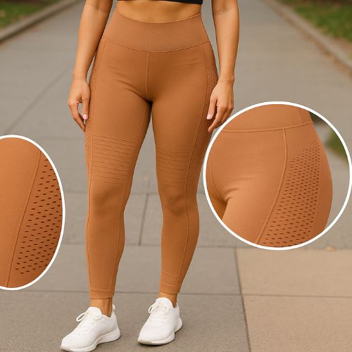 Calça Legging Selene Feminina Cós Alto Confortável Marrom Amarelado