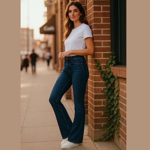 Calça Jeans Feminina Flare Azul Escuro – Cintura Média Malwee