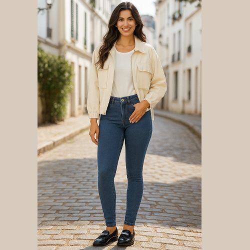 Calça Jeans Feminina Skinny Push Up Azul Médio – Cintura Média Malwee