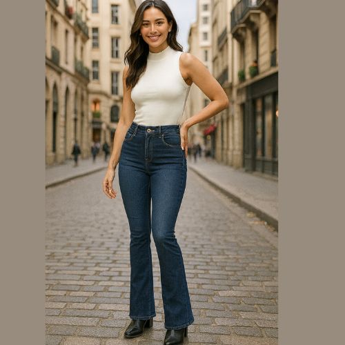 Calça Jeans Feminina Small Flare Push Up Azul Médio Malwee