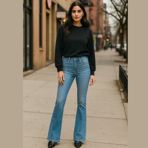 Calça Jeans Feminina Small Flare Azul Médio – Cintura Alta Malwee