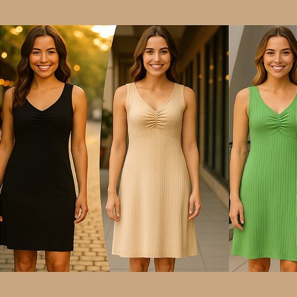 Vestido Curto/Midi Canelado em Viscose com Decote V e Detalhe Franzido no Busto Cereja Rosa