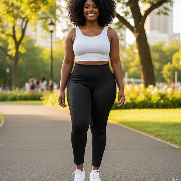 Calça Legging Canelada Cós Duplo Sem Costura e Recortes Laterais Selene TAMANHO GG