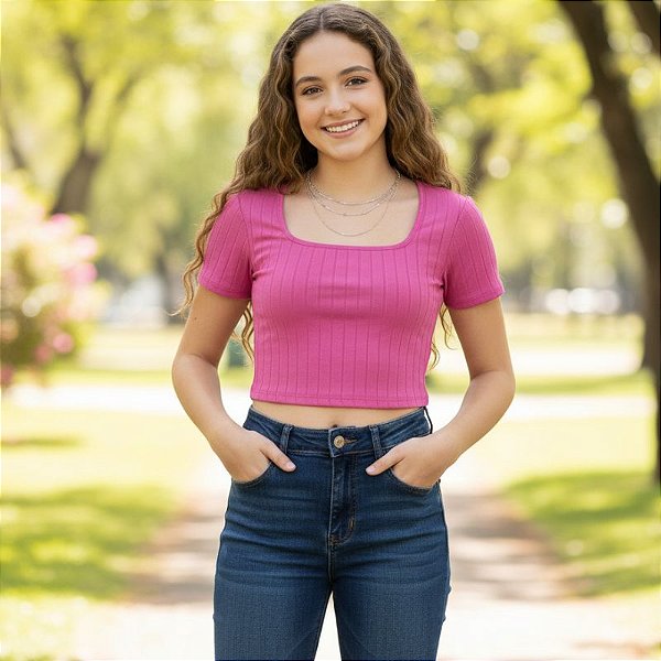 Blusa Infantojuvenil Canelada Decote Quadrado Altura de Cós- Cativa