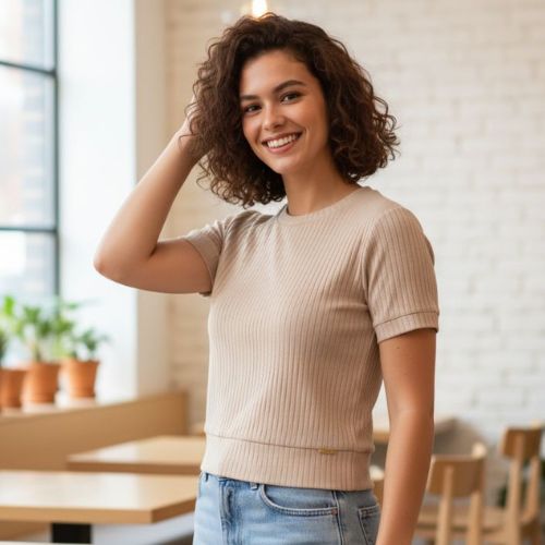 Blusa Feminina Canelada com Altura de Cós Cativa