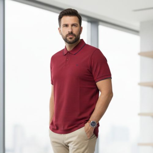 Camisa Polo Masculina Vinho em Malha Piquet Hering