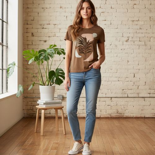 Camiseta Feminina Estampada com Abertura nas Costas e Detalhe de Tiras Malwee