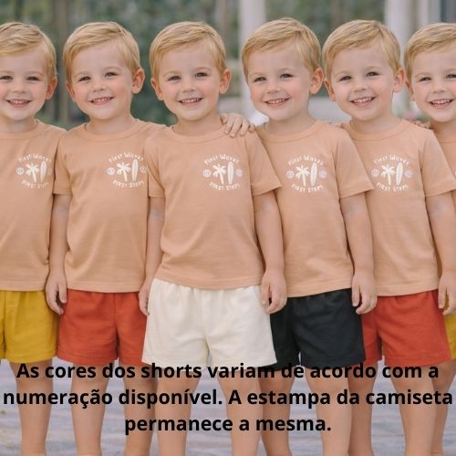 Conjunto Infantil Menino Camiseta First Waves e Shorts Texturizado Sem Bolsos 4YOU- Cativa