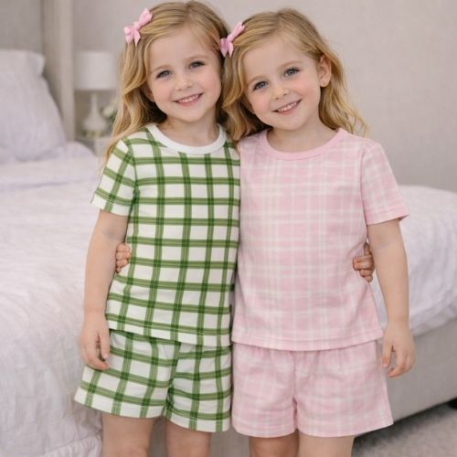 Pijama Infantil Menina Algodão Xadrez Rosa e Verde 4YOU- Cativa