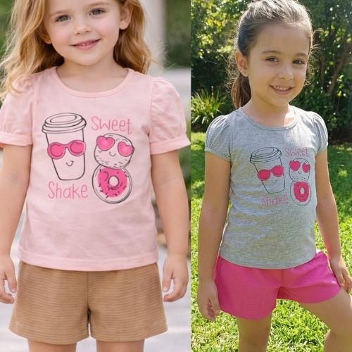 Conjunto Infantil Menina Blusa Estampada Sweet Shake e Shorts Texturizado 4YOU- Cativa