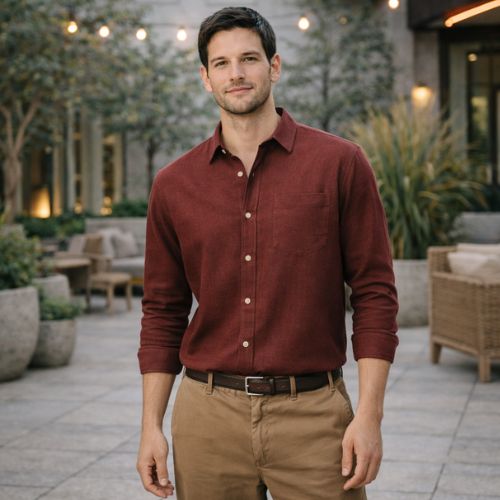 Camisa Manga Longa Em Linho Masculina- Hering