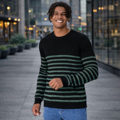 Suéter Masculino Listrado Manga Longa Gola Redonda Canelada Malwee