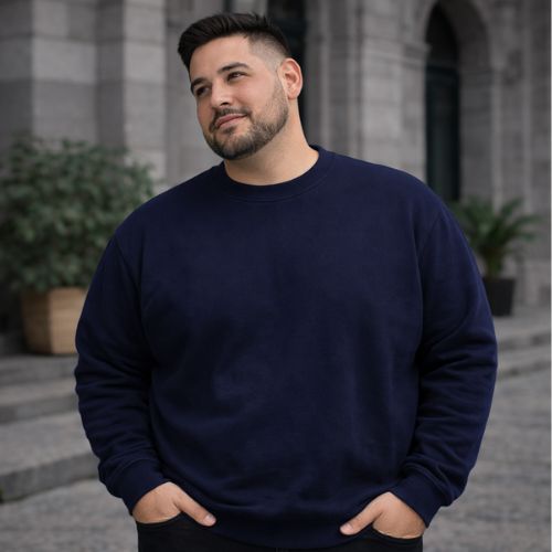 Blusão Moletom Masculino Plus Size Gola Redonda Canelada- Basicamente