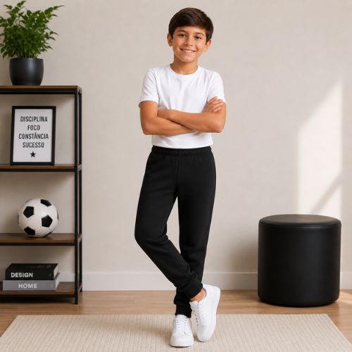 Calça Jogger Infantil Menino Moletom Com Punho Rei Rex