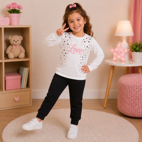 Conjunto Moletom Inverno Menina Blusa Love E Calça Lisa Kely Kety