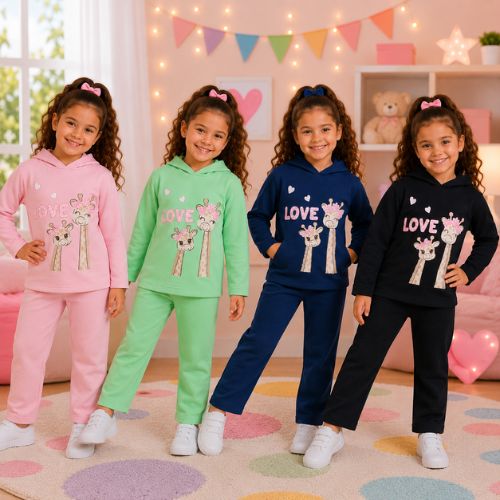 Conjunto Moletom Menina Blusa com Capuz e Calça Lisa Kely Kety
