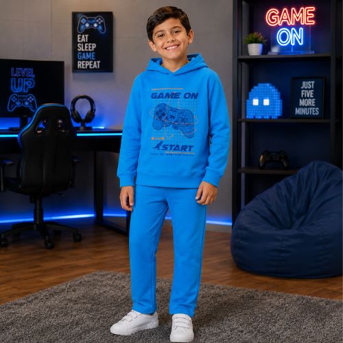 Conjunto Infantil Masculino Moletom com Capuz Game On Start Menino Inverno Blusa + Calça Rei Rex