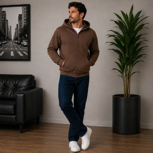 Blusão Masculino Moletom com Capuz e Zíper