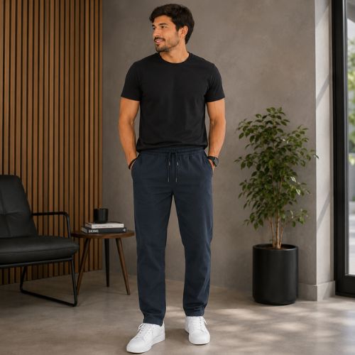 Calça Masculina de Sarja Jogger com Elástico na Cintura- Hering