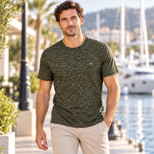 Camiseta Masculina Hering Verde Mesclada Gola Redonda