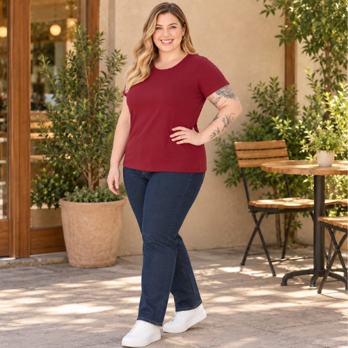 Blusa Manga Curta e Decote Redondo Plus Size em Algodão- Malwee