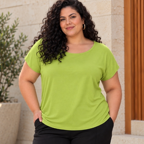 Blusa Feminina Plus Size Decote Redondo Viscose Malwee Verde