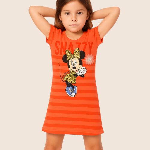 Vestido Manga Curta Listrado Minnie D80104 Disney