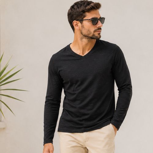 Camiseta Masculina Manga Longa Decote V H60182